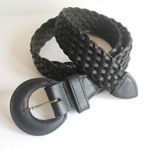 Vintage Black Woven Braided Leather Belt, Adjustable Size Small Medium S M